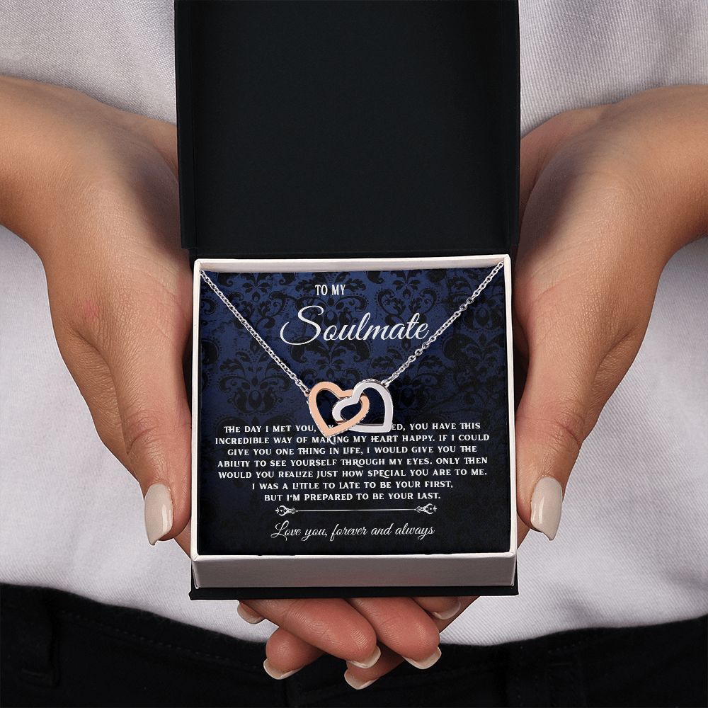 To My Soulmate Necklace Gift, Necklaces For Wife from Husband, Soulmate Necklace to My Beautiful Wife, Necklace For Soulmate with Message Card and Necklace Gift Box Gift Box Styles on Birthday, Christmas, Wedding, Anniversary, Valentine Interlocking Heart