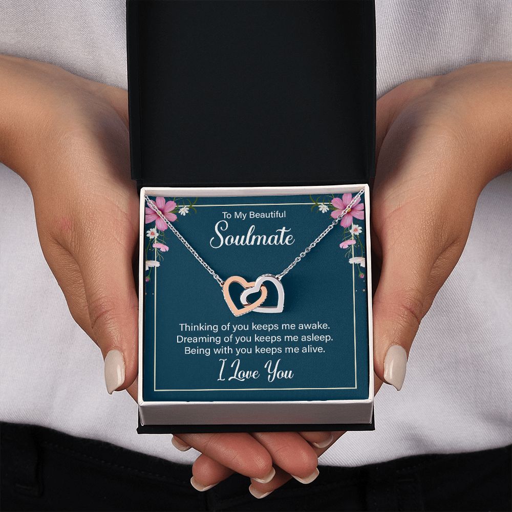 To My Beautiful Soulmate Necklace for her Jewelry For Her Couples Gifts Necklaces For Soul Mate Christmas Jewelry, Love Knot Meaningful Necklace Message Card and Gift Box Styles on Birthday, Christmas, Anniversary  Interlocking Heart