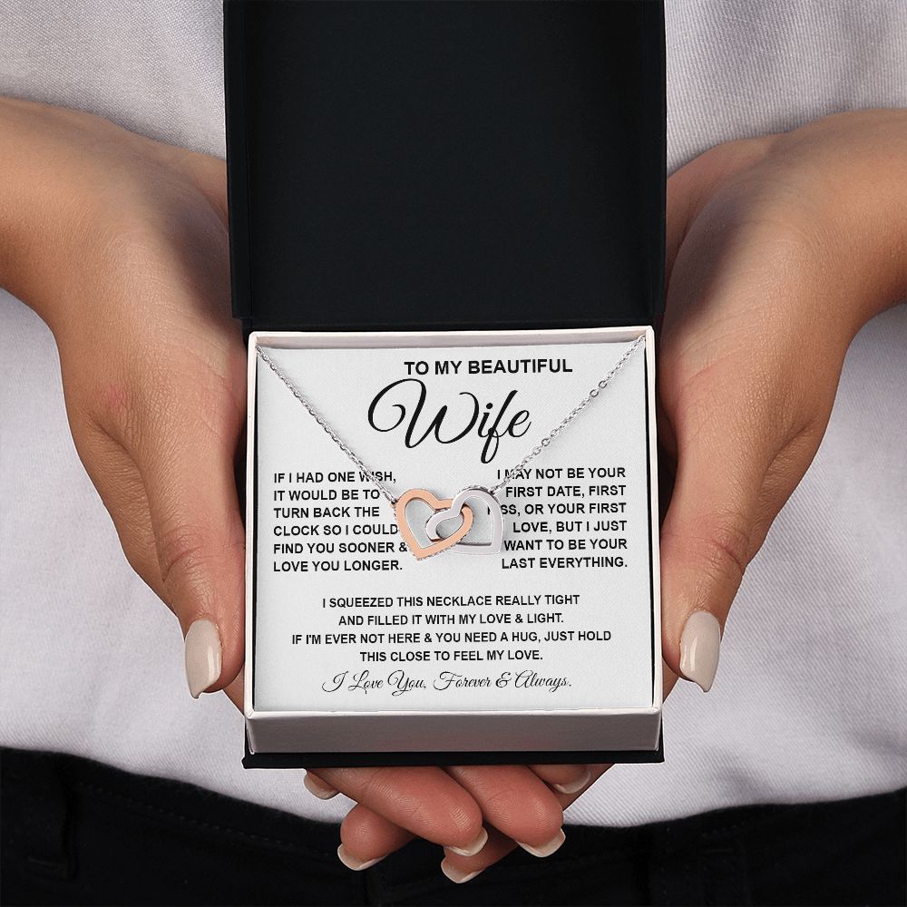 To My Beautiful Wife Necklace, Soulmate Jewelry For Women, Wife Necklace From Husband, Soulmate Gifts For Her, To My Future Wife Necklace Message Card and Necklace Gift Box Gift Box Styles on Birthday, Wedding, Anniversary, Valentine Interlocking Heart