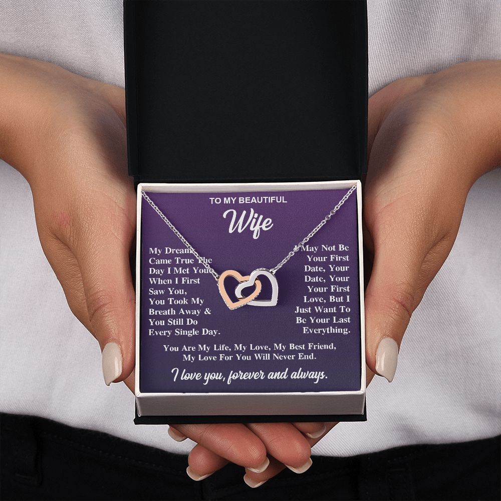 To My Wife Necklace Gift for Her, Soulmate Jewelry, Necklaces for Wife from Husband, Valentine To My Wife Necklace, Soulmate Gifts, Necklace Message Card and Gift Box Styles on Birthday, Wedding, Anniversary, Valentine Interlocking Heart