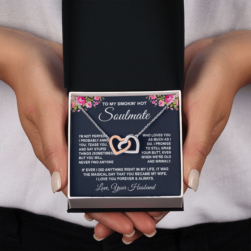Soulmate Necklace Gifts from Husband, Wedding Anniversary Gifts for Wife from Husband, Wife Birthday Gifts from Husband, To My Wife Necklace Message Card and Necklace Gifts Box Gift Box Styles on Birthday, Wedding, Anniversary, Valentine Interlocking Hear