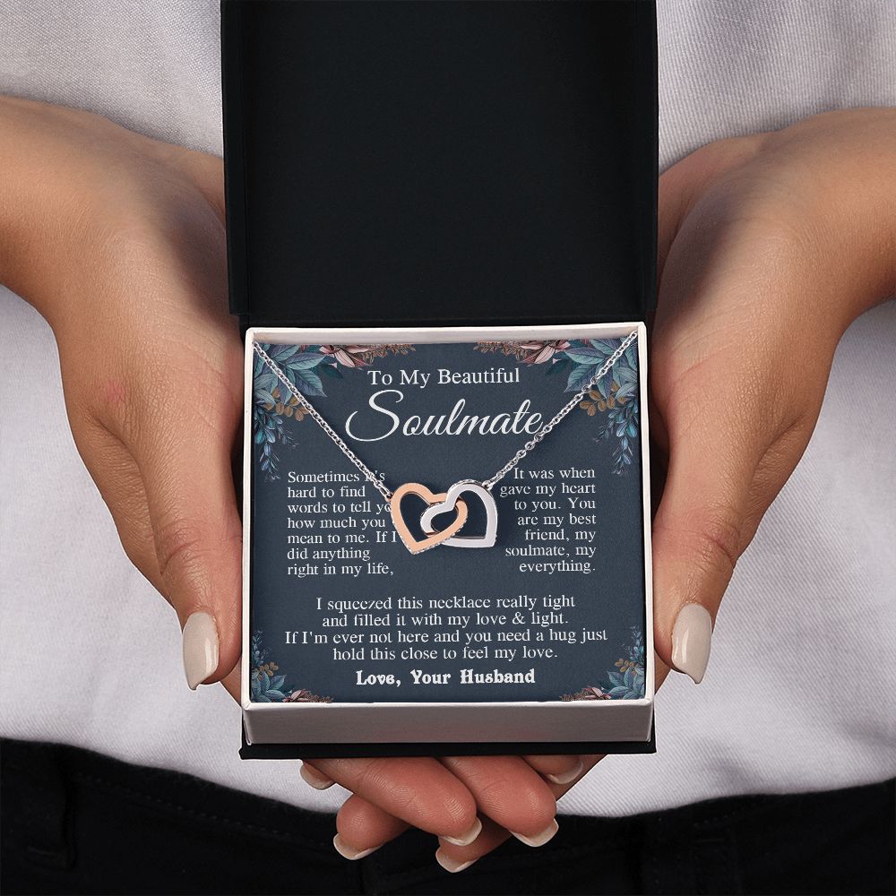 Soulmate Necklace from Husband, Valentine Romantic Gift for Wife from Husband to My Wife Necklaces for Wife Birthday Gifts, Wife Jewelry Necklace Message Card and Necklace Gift Box Gift Box Styles on Birthday, Wedding, Anniversary, Valentine Interlocking