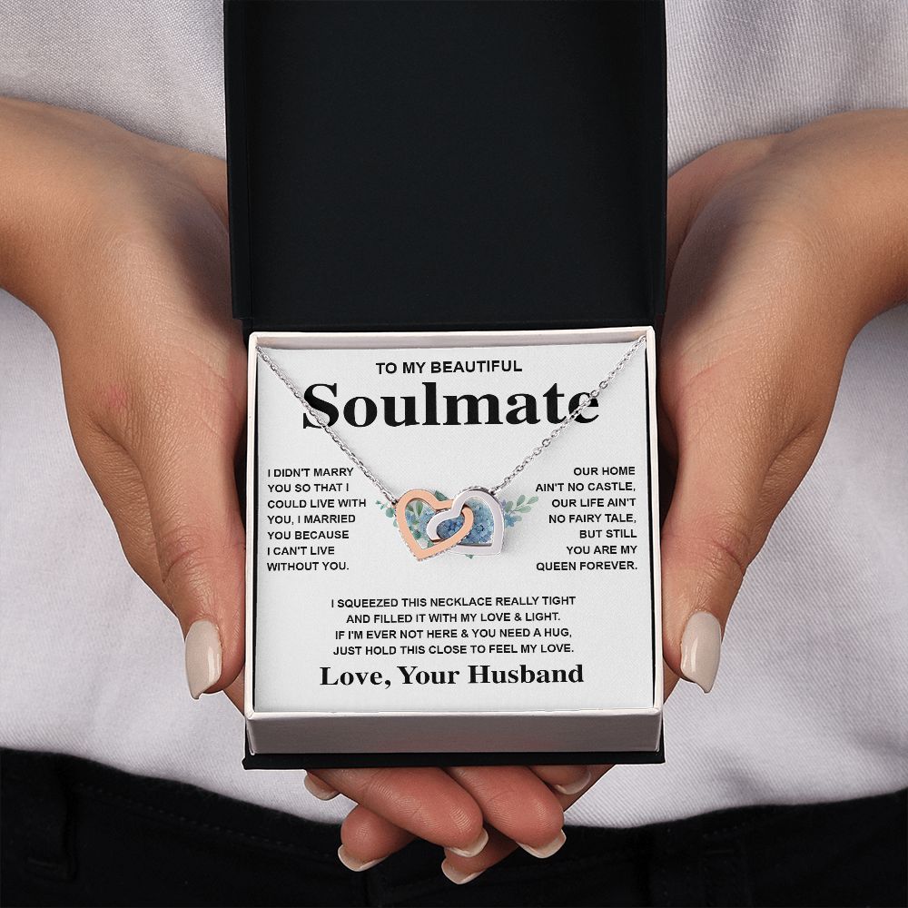 Soulmate Necklace Gift From Husband To My Badass Wife Pendant Valentines Day Anniversary Jewelry with Message Card and Gift Box. Gift for Wife. Necklace Gift Set for Wife Message Card and Necklace Gifts Box Gift Box Styles Interlocking Heart