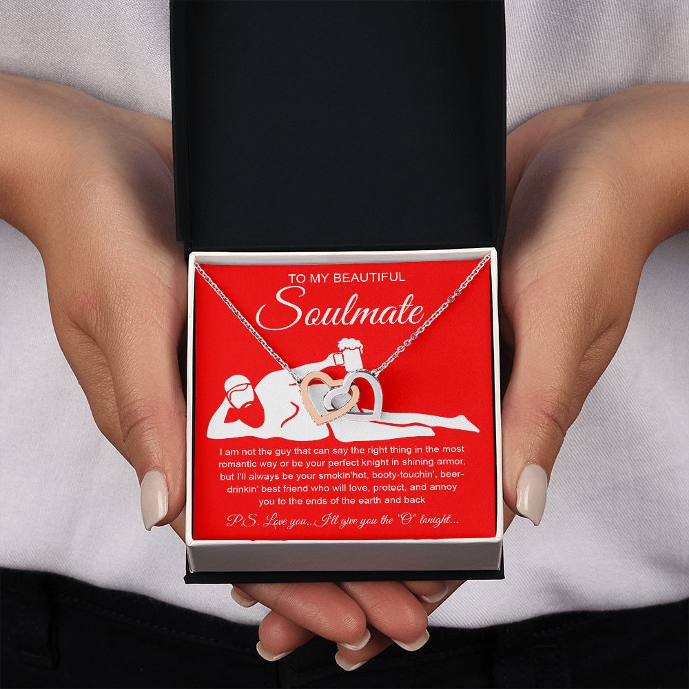To My Beautiful Soulmate Necklace For Women, Funny Gifts For Girlfriend,Valentine Presents For Girlfriend, Best Birthday Meaningful Gift Ideas For Wife, Women Romantic Jewelry For Her Anniversary Message Card and Gift Box Styles Interlocking Heart