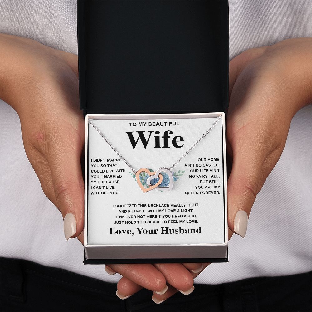 Wife Necklace Gift From Husband To My Badass Wife Pendant Valentines Day Anniversary Jewelry with Message Card and Gift Box. Gift for Wife. Necklace Gift Set for Wife Message Card and Necklace Gifts Box Gift Box Styles Interlocking Heart