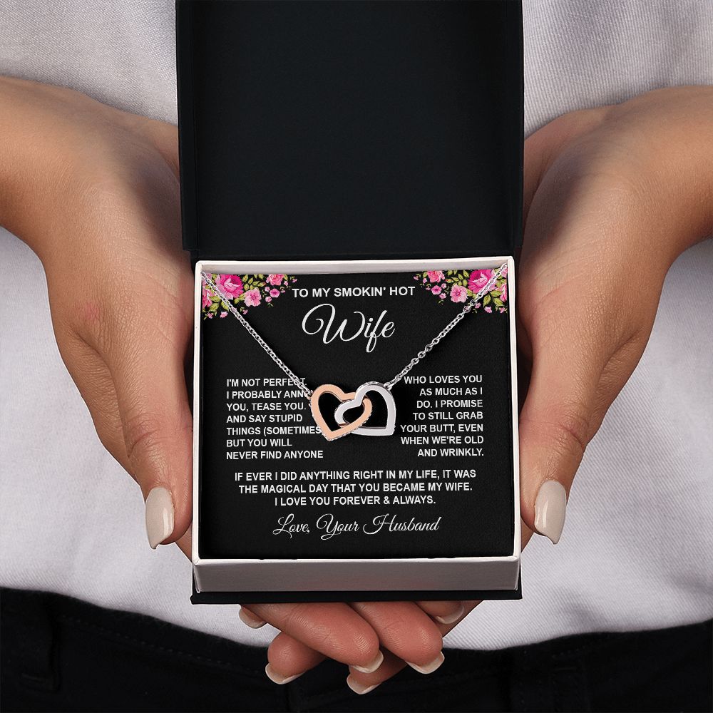 Wife Necklace Gifts from Husband, Wedding Gifts for Wife from Husband, Wife Birthday Gifts from Husband, To My Wife Necklace Message Card and Necklace Gifts Box Gift Box Styles on Birthday, Wedding, Anniversary, Valentine Interlocking Heart