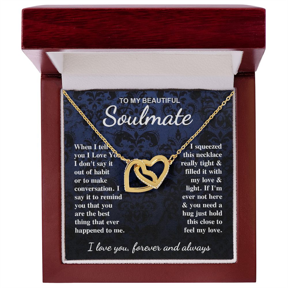 To My Beautiful Soulmate Necklace Gift for Her, Soulmate for Wife Birthday Gifts from Husband, Wedding for Women, Soulmate Gifts, Message Card and Necklace Gifts Box Gift Box Styles on Birthday, Wedding, Anniversary, Valentine Interlocking Heart
