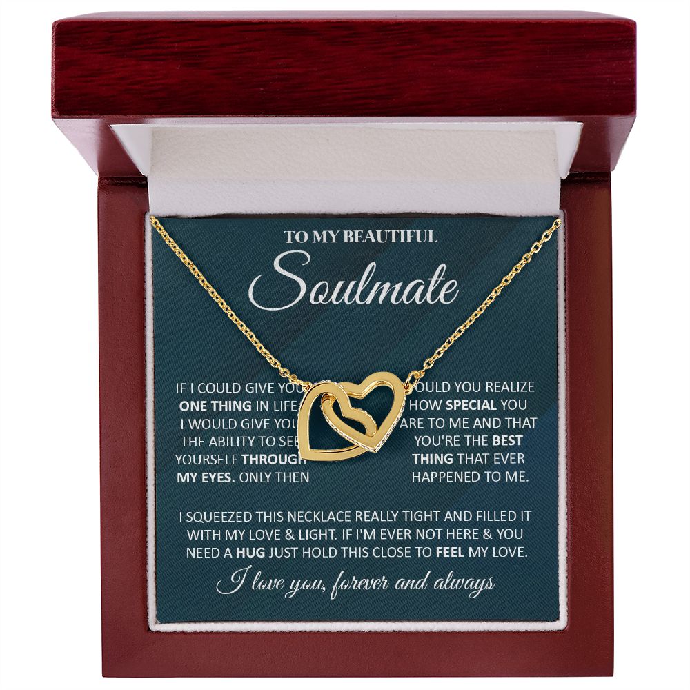 Couples Gifts, To My Beautiful Soulmate Necklace From Husband, Valentine For Wife From Husband, Wife Wedding From Husband, To My Wife, Necklace Custom Name Message Card and Gift Box Styles on Birthday, Christmas, Wedding, Anniversary Interlocking Heart