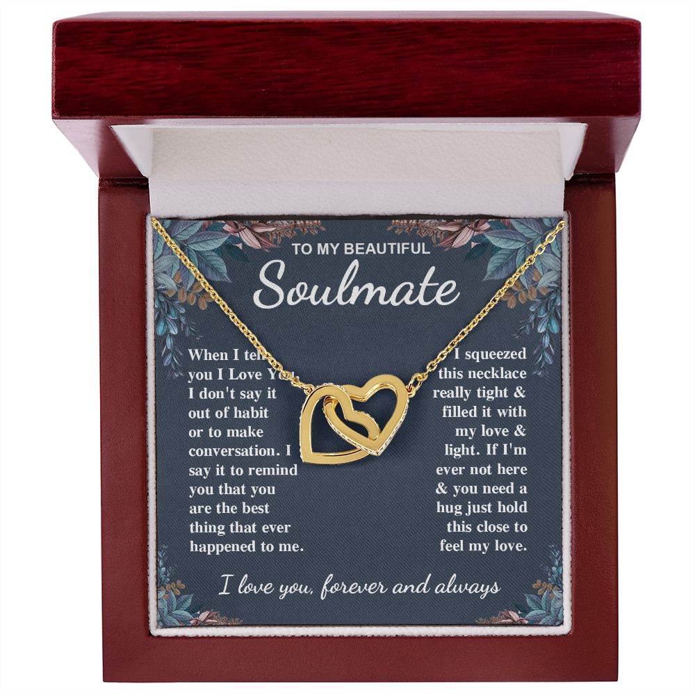 To My Beautiful Soulmate Necklace Gift for Her, Soulmate for Wife Valentine Gifts from Husband, Birthday for Women, Soulmate Gifts, Message Card and Necklace Gifts Box Gift Box Styles on Birthday, Wedding, Anniversary, Valentine Interlocking Heart