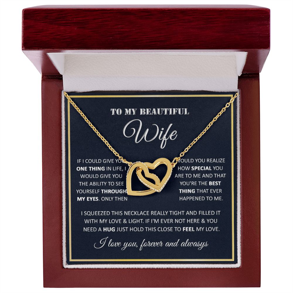 Couples Gifts, My Beautiful Wife Necklace Gifts From Husband, Wedding Anniversary For Wife From Husband, To My Beautiful Soulmate Necklace, Necklace Custom Name Message Card and Gift Box Styles on Birthday, Christmas, Wedding, Anniversary Interlocking Hea