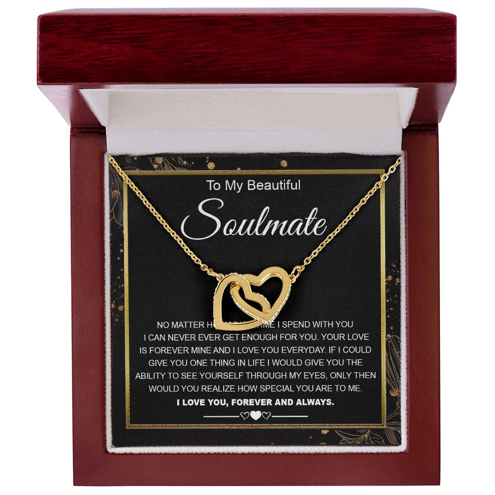 To My Beautiful Soulmate Necklace Gifts for Wife from Husband, Wife Valentine Gifts, Gift for Wife, Message Card and Necklace Gift Box Gift Box Styles on Birthday, Wedding, Anniversary, Valentine Interlocking Heart