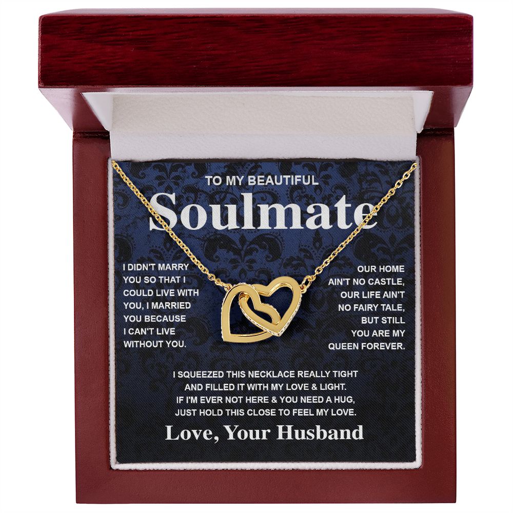 Soulmate Necklace Gift From Husband To My Badass Wife Valentines Day Anniversary Jewelry with Message Card and Gift Box. Gift for Wife. Necklace Gift Set for Wife Message Card and Necklace Gifts Box Gift Box Styles Interlocking Heart