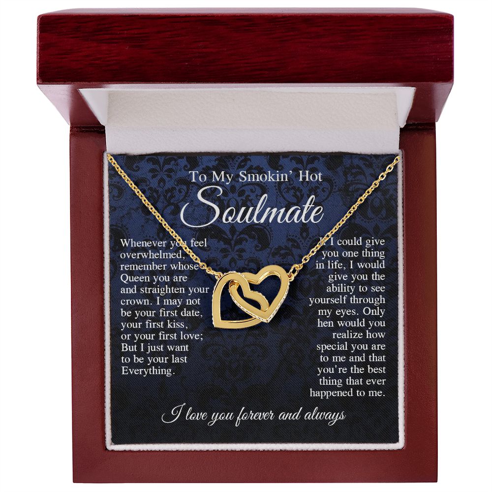 To My Smokin Hot Soulmate Necklace, Valentine Anniversary Jewelry Gift for Women, Anniversary Gifts For Wife From Husband To My Wife Necklace Message Card and Necklace Gift Box Gift Box Styles on Birthday, Wedding, Anniversary, Valentine Interlocking Hear