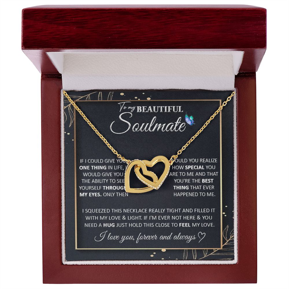 Couples Gifts To My Beautiful Soulmate Necklace From Husband, Wedding For Wife From Husband, Wife Wedding From Husband, To My Wife, Necklace Custom Name Message Card and Gift Box Styles on Birthday, Christmas, Wedding, Anniversary Interlocking Heart