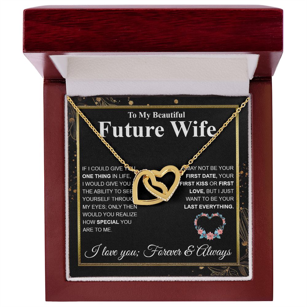 To My Future Wife Necklace My Last Everything, Promise Necklace For Her, Fiance Gifts For Her, Wedding Valentine Gifts For Future Wife With Message Card Box LED, Soulmate Necklace For Women, To My Wife Necklace Interlocking Heart
