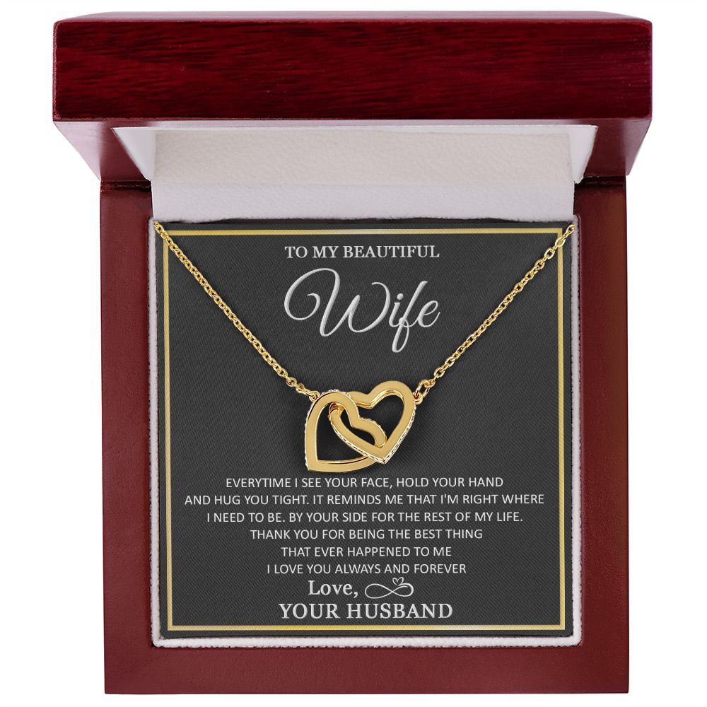 To My Wife Necklace, Necklace For Wife From Husband, To My Soulmate Necklace, Girlfriend Necklace, Soulmate For Wife, Beautiful Soulmate, Necklace Custom Name Message Card and Gift Box Styles on Birthday, Christmas, Wedding, Anniversary Interlocking Heart