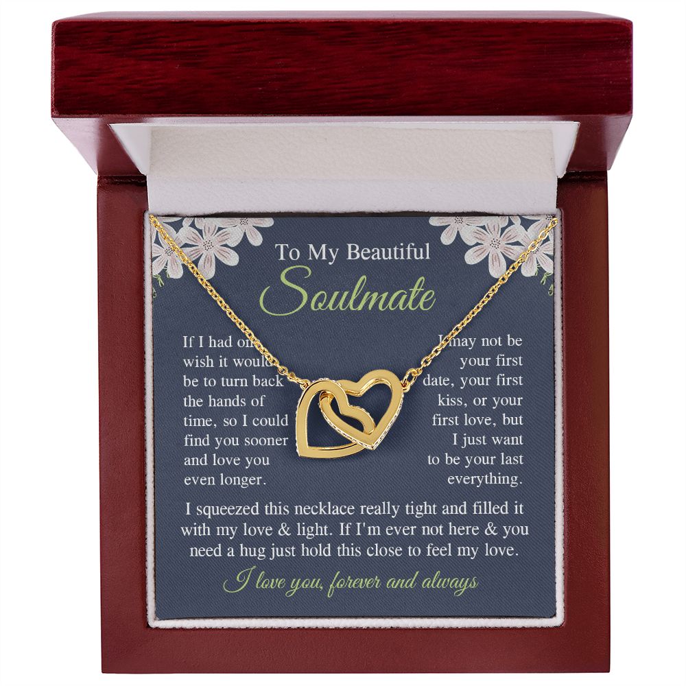 Soulmate Necklace Gift for Her, Soulmate Jewelry, Necklace for Future Soulmate, Valentine Anniversary Jewelry for Wife Necklace Gifts from Husband - Soulmate Gift Necklace with Message Card and Gift Box Interlocking Heart
