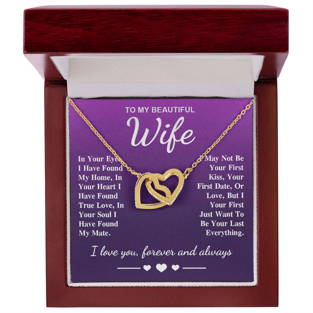 To My Beautiful Wife Necklace Gift, Soulmate for Wife Birthday Gifts from Husband, Valentine for Women, Soulmate Gifts, Message Card and Necklace Gifts Box Gift Box Styles on Birthday, Wedding, Anniversary, Valentine Interlocking Heart