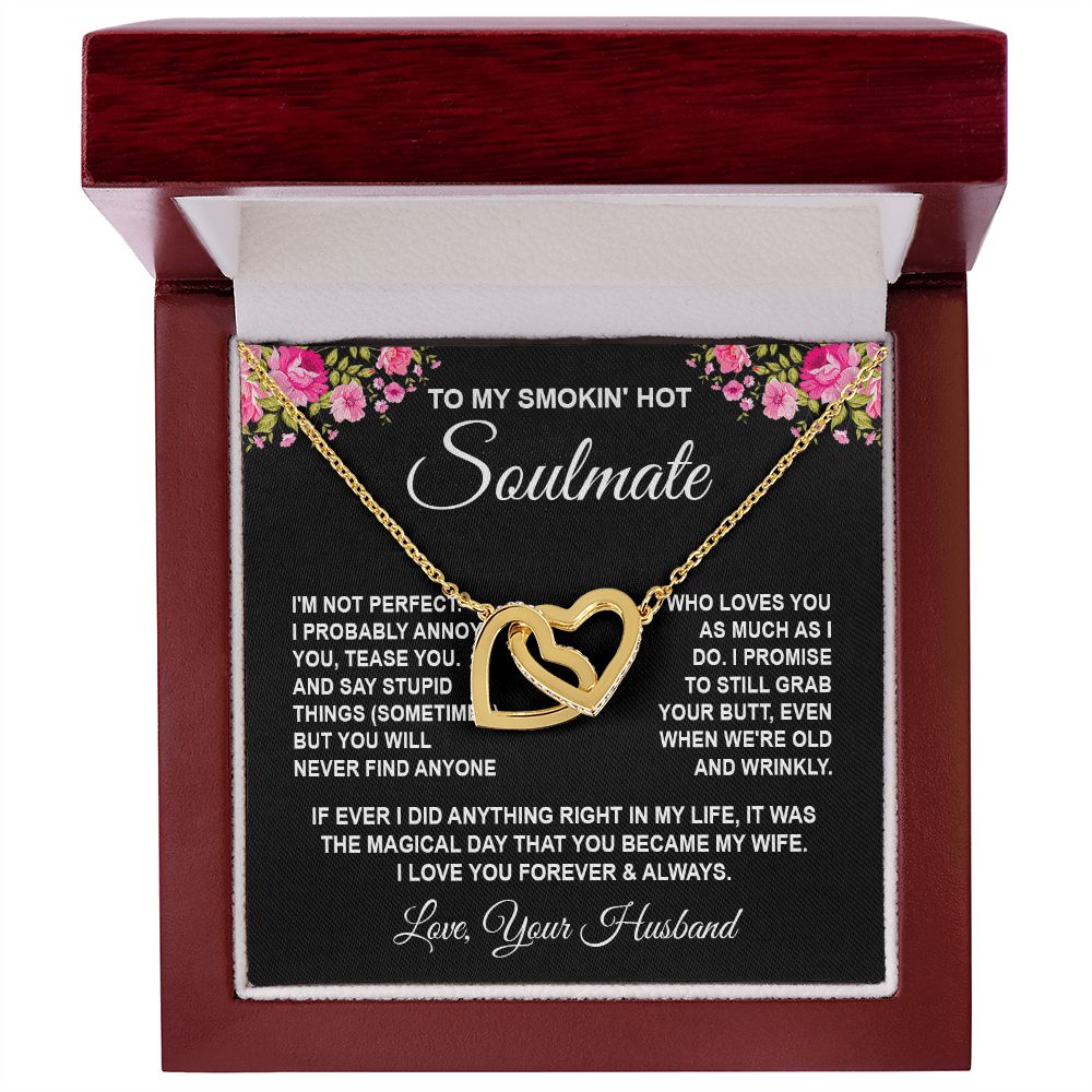 Soulmate Necklace Gifts from Husband, Wedding Gifts for Wife from Husband, Wife Birthday Gifts from Husband, To My Wife Necklace Message Card and Necklace Gifts Box Gift Box Styles on Birthday, Wedding, Anniversary, Valentine Interlocking Heart