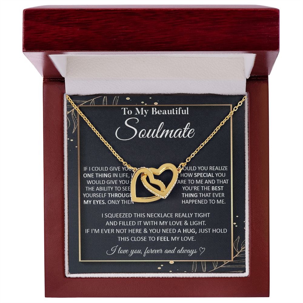 Couples Gifts To My Beautiful Soulmate Necklace From Husband, Anniversary For Wife From Husband, Wife Wedding From Husband, To My Wife, Necklace Custom Name Message Card and Gift Box Styles on Birthday, Christmas, Wedding, Anniversary Interlocking Heart