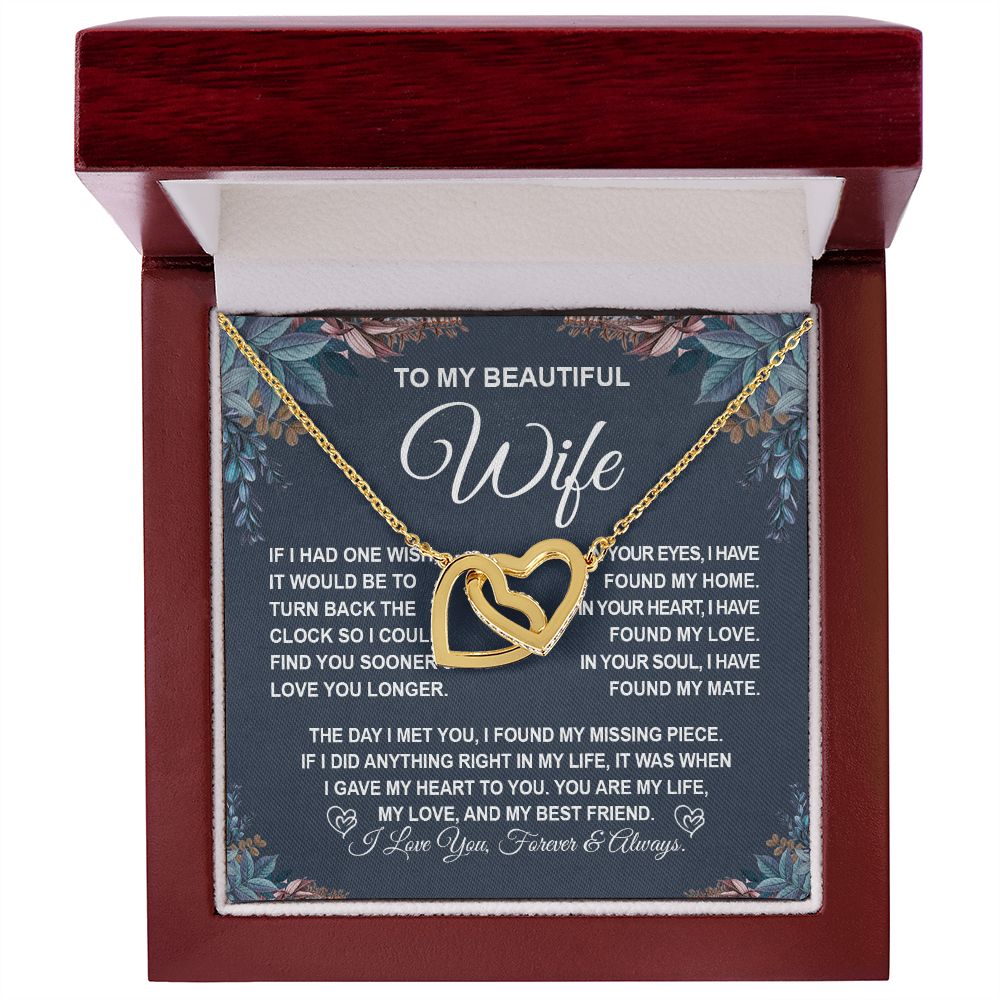 To My Beautiful Wife Necklace Gift for Her, Soulmate for Wife Valentine Gifts from Husband, Birthday Jewelry for Women, Soulmate Gifts, Message Card and Necklace Gifts Box Gift Box Styles on Birthday, Wedding, Anniversary, Valentine Interlocking Heart