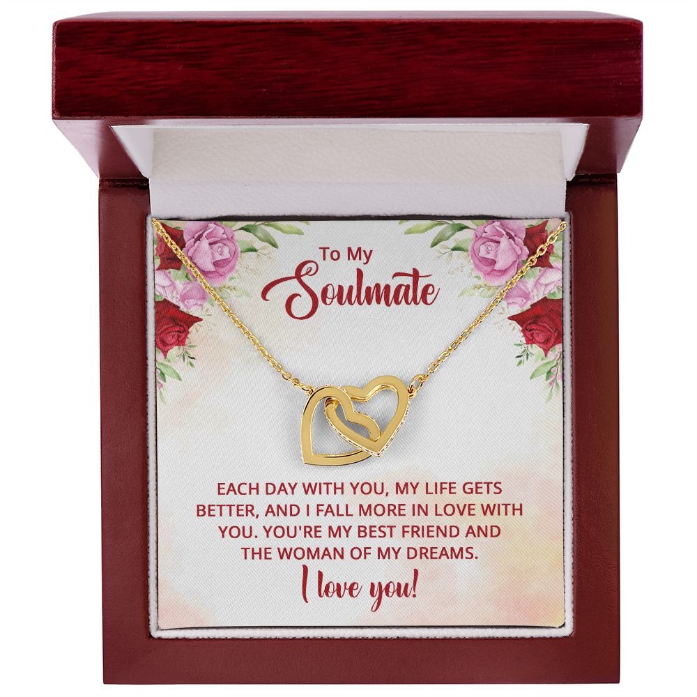 To My Soulmate Necklace I Love You Wife Love Knot Message Card and Box Gift Set for Girlfriend Women from Husband Boyfriend Couples, Meaningful Necklace Message Card and Gift Box Styles on Birthday, Christmas, Anniversary Interlocking Heart