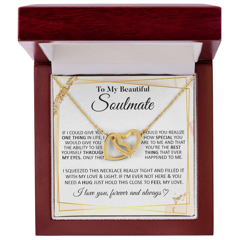 Couples Gifts To My Beautiful Soulmate Necklace From Husband, Necklace For Wife From Husband, Wife Wedding From Husband, To My Wife, Necklace Custom Name Message Card and Gift Box Styles on Birthday, Christmas, Wedding, Anniversary Interlocking Heart