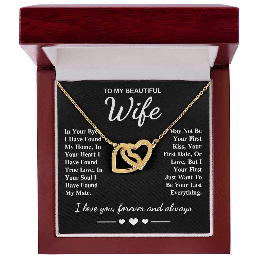 To My Beautiful Wife Necklace Gifts, Soulmate for Wife Birthday Gifts from Husband, Valentine for Women, Soulmate Gifts, Message Card and Necklace Gifts Box Gift Box Styles on Birthday, Wedding, Anniversary, Valentine Interlocking Heart