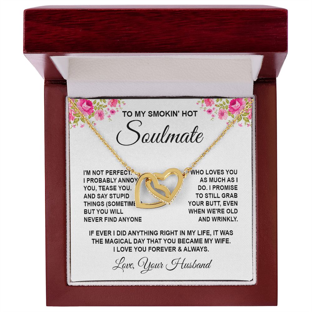 Soulmate Necklace Gifts from Husband, Wedding Anniversary Gifts for Wife from Husband, Wife Valentine Gifts from Husband, To My Wife Necklace Message Card and Necklace Gifts Box Gift Box Styles on Birthday, Wedding, Anniversary, Valentine Interlocking Hea