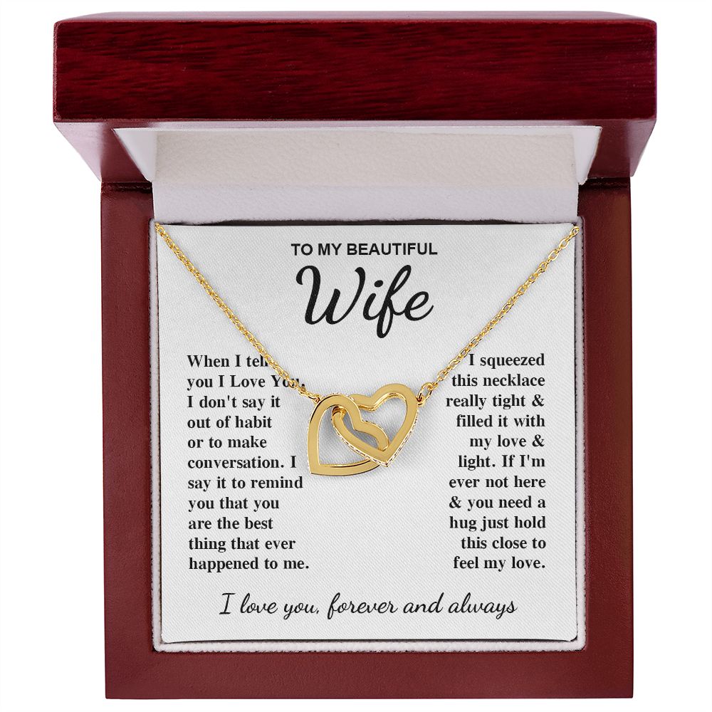 To My Beautiful Wife Necklace Gift for Her, Soulmate for Wife Birthday Gifts from Husband, Anniversary for Women, Soulmate Gifts, Message Card and Necklace Gifts Box Gift Box Styles on Birthday, Wedding, Anniversary, Valentine Interlocking Heart