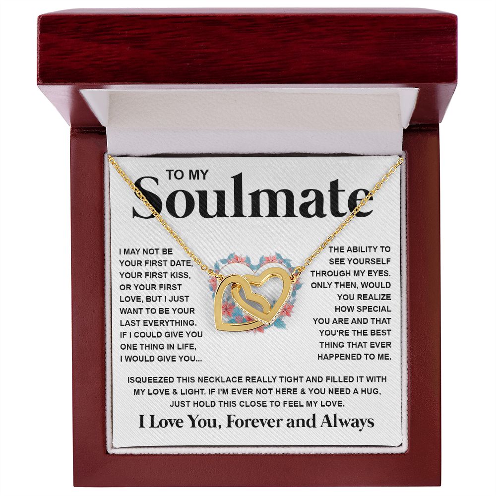 Couples Gifts Necklace To My Soulmate Necklace Valentine Christmas Jewelry Romantic Gifts For My Wife Pendant Jewelry with Message Card and Box Necklaces for Women Valentines Day Happy Anniversary Wedding Present Interlocking Heart