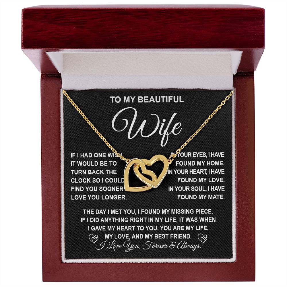 To My Beautiful Wife Necklace Gift for Her, Soulmate for Wife Birthday Gifts from Husband, Valentine Jewelry for Women, Soulmate Gifts, Message Card and Necklace Gifts Box Gift Box Styles on Birthday, Wedding, Anniversary, Valentine Interlocking Heart