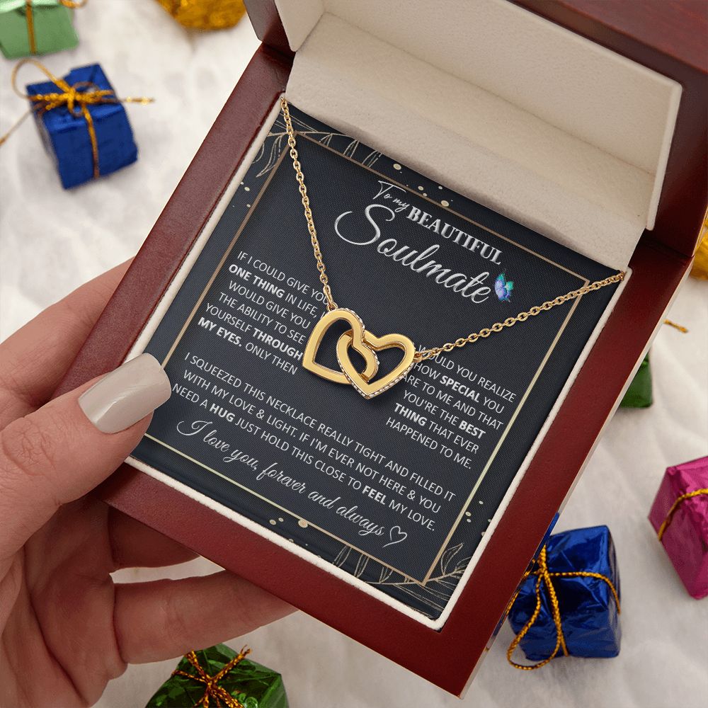 Couples Gifts To My Beautiful Soulmate Necklace From Husband, Wedding For Wife From Husband, Wife Wedding From Husband, To My Wife, Necklace Custom Name Message Card and Gift Box Styles on Birthday, Christmas, Wedding, Anniversary Interlocking Heart