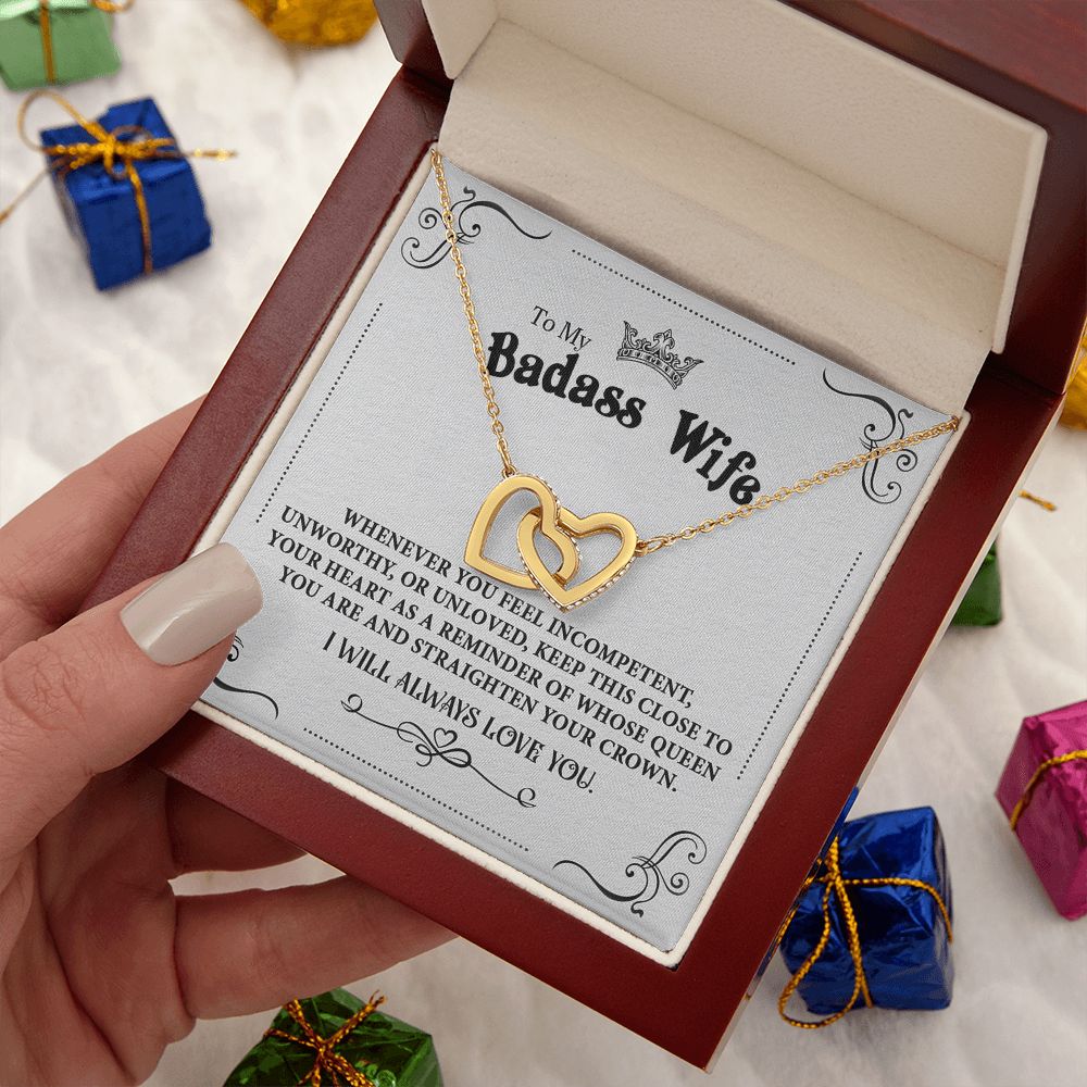Personalized Valentine Gift For Badass Wife, To My Wife Necklace For Women, Soulmate Necklace, To My Wife Necklace From Husband, Necklace Custom Name Message Card and Gift Box Styles on Birthday, Christmas, Wedding, Anniversary Interlocking Heart
