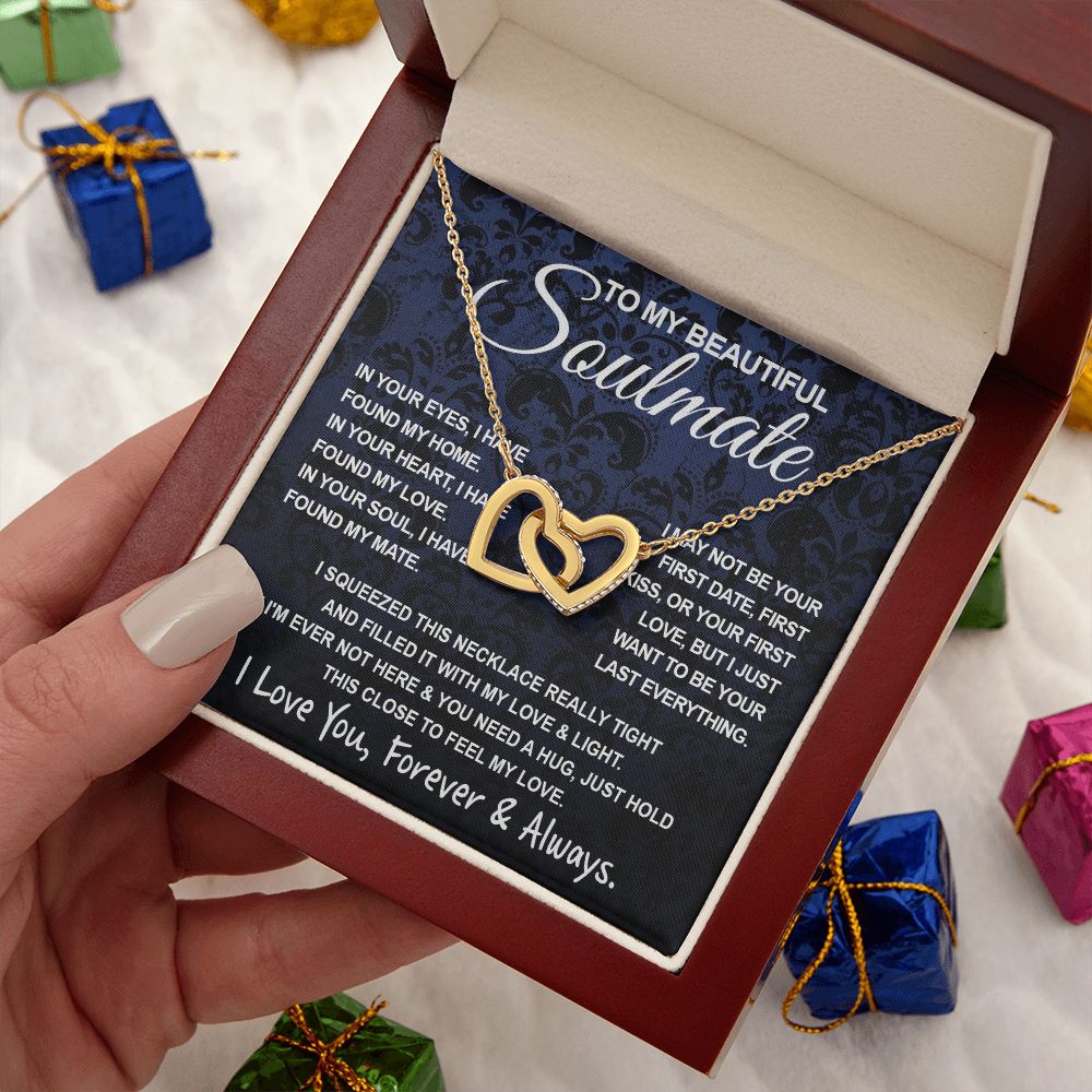 To My Beautiful Soulmate Necklace, Soulmate Jewelry For Women, Wife Necklace From Husband, Wife Anniversary Gifts Necklace For Wife, Soulmate Gifts For Her, To My Future Wife Necklace Soulmate Interlocking Heart