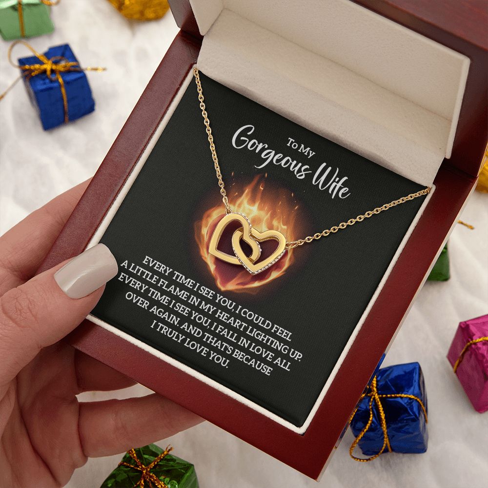 Couples Gifts, To My Gorgeous Wife Necklace Gifts From Husband, Wedding Anniversary Jewelry For Wife From Husband, Wife Birthday From Husband, To My Soulmate Message Card and Gift Box styles On Birthday, Christmas, Anniversary  Interlocking Heart