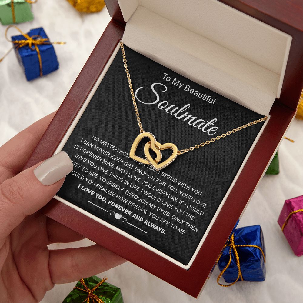 To My Beautiful Soulmate Necklace Birthday Gifts for Wife Gifts from Husband, Wife Valentine Gifts, Gifts for Wife, Message Card and Necklace Gift Box Gift Box Styles on Birthday, Wedding, Anniversary, Valentine Interlocking Heart