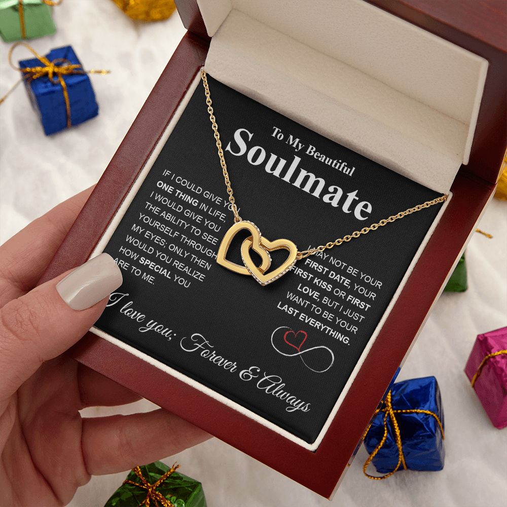 To My Beautiful Soulmate Necklace My Last Everything, Promise Necklace For Her, Fiance Gifts For Her, Valentine Gifts For Future Wife With Message Card Box LED, Soulmate Necklace For Women, To My Wife Necklace Interlocking Heart