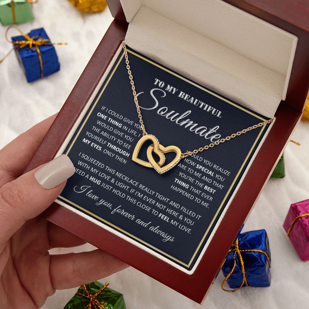 Couples Gifts, To My Beautiful Soulmate Necklace Gifts From Husband, Wedding Anniversary For Wife From Husband, My Beautiful Wife, Necklace Custom Name Message Card and Gift Box Styles on Birthday, Christmas, Wedding, Anniversary Interlocking Heart
