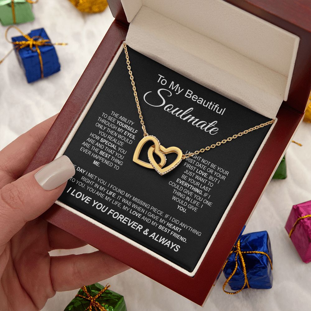 To My Beautiful Soulmate Necklace, Love Necklace for Girlfriend, Soulmate Jewelry, Soulmate Necklace, Future Wife Gifts, Necklace for Wife from Husband Necklace Message Card and Gift Box Styles on Birthday, Christmas, Wedding, Anniversary Interlocking Hea