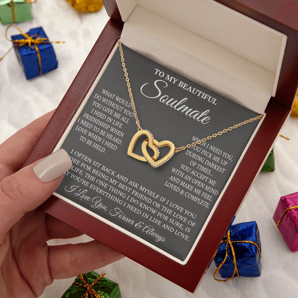 Couples Gifts Necklace To My Soulmate Necklace, Necklace Gifts For Wife From Husband Jewelry Romantic Gifts For My Wife Necklace Message Card and Gift Box Styles on Birthday, Christmas, Wedding, Anniversary, Valentine Interlocking Heart