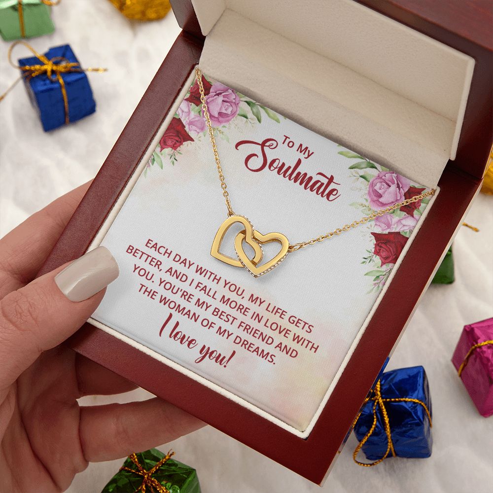 To My Soulmate Necklace I Love You Wife Love Knot Message Card and Box Gift Set for Girlfriend Women from Husband Boyfriend Couples, Meaningful Necklace Message Card and Gift Box Styles on Birthday, Christmas, Anniversary Interlocking Heart