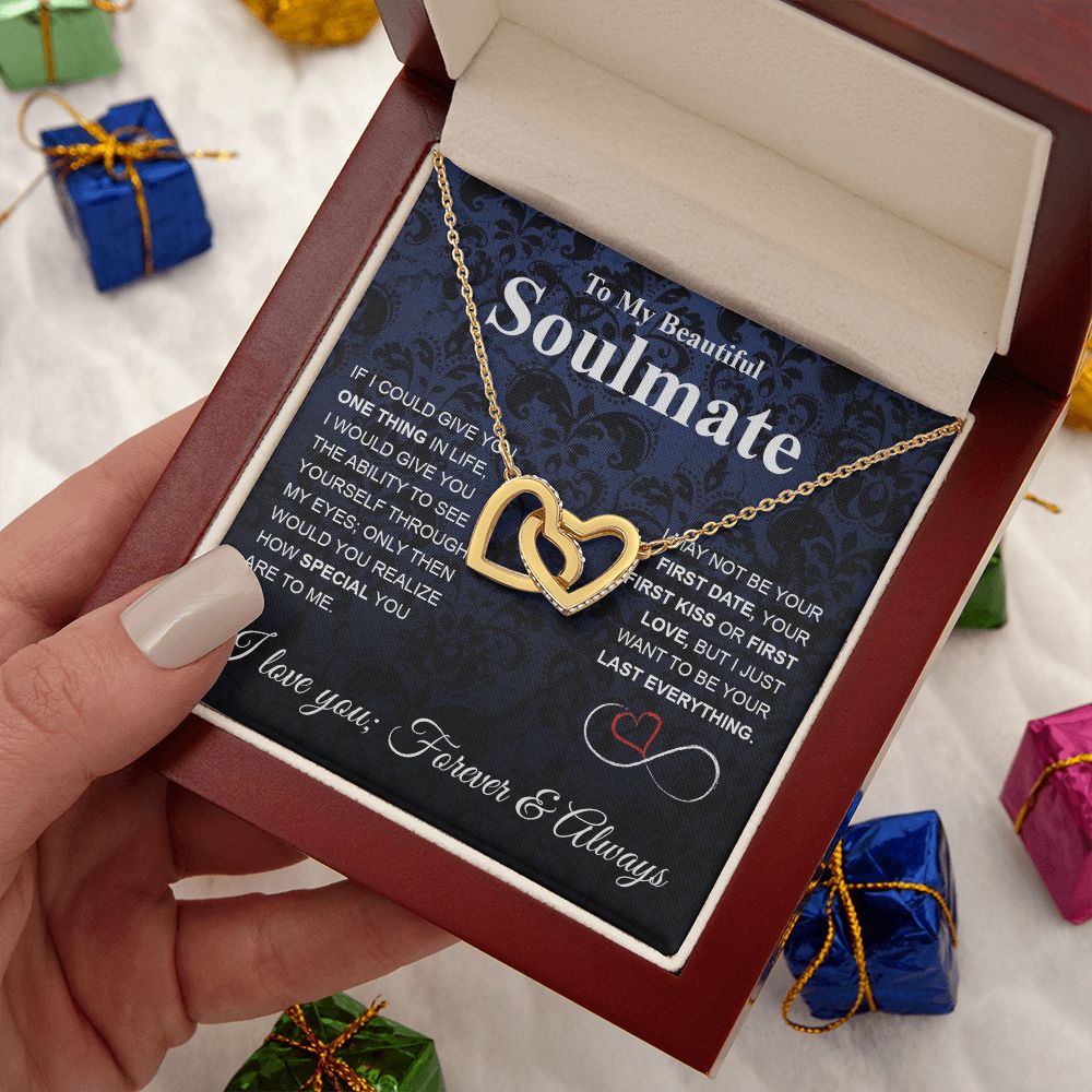 To My Beautiful Soulmate Necklace My Last Everything, Promise Necklace For Her, Fiance Gifts For Her, Wedding Gifts For Future Wife With Message Card Box LED, Soulmate Necklace For Women, To My Wife Necklace Interlocking Heart
