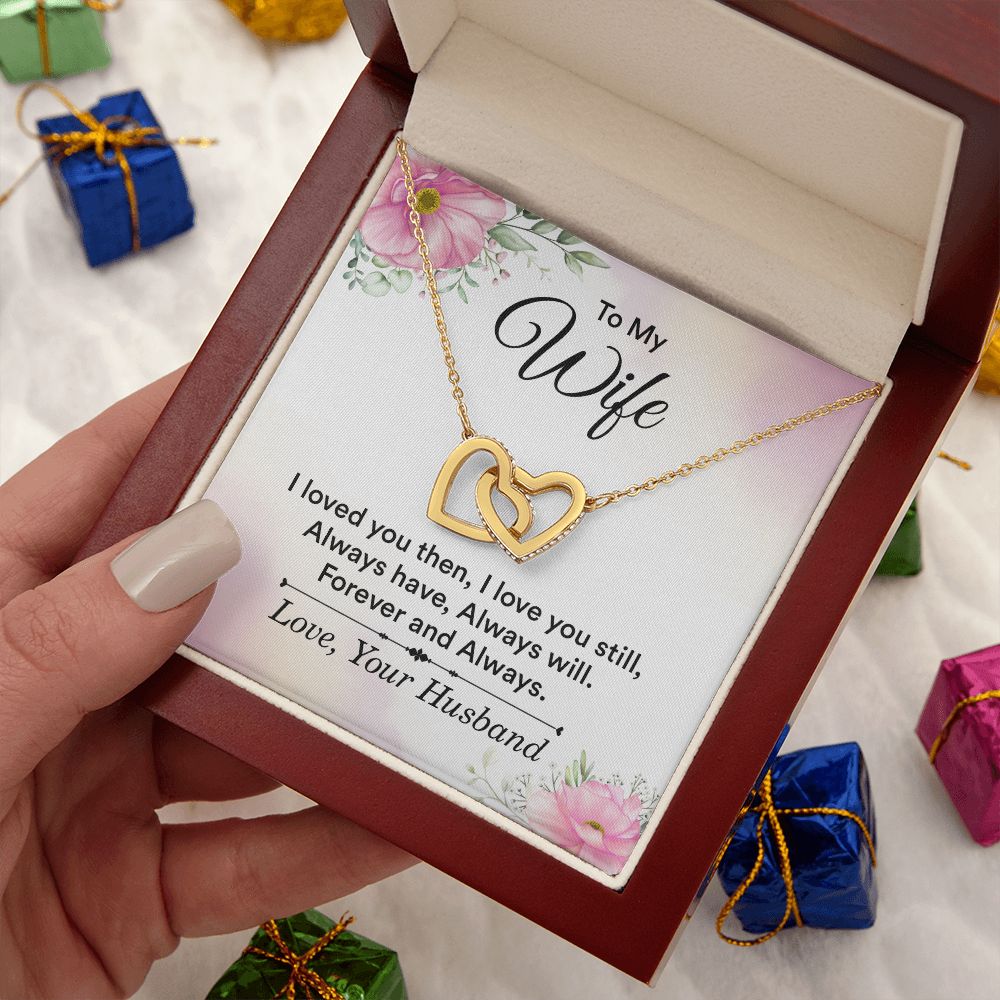 To My Wife Necklace, Wife Necklace, Wife Gift, WIfe Gift From Husband, Happy Anniversary, Meaningful Necklace Message Card and Gift Box Styles on Birthday, Christmas, Anniversary Interlocking Heart