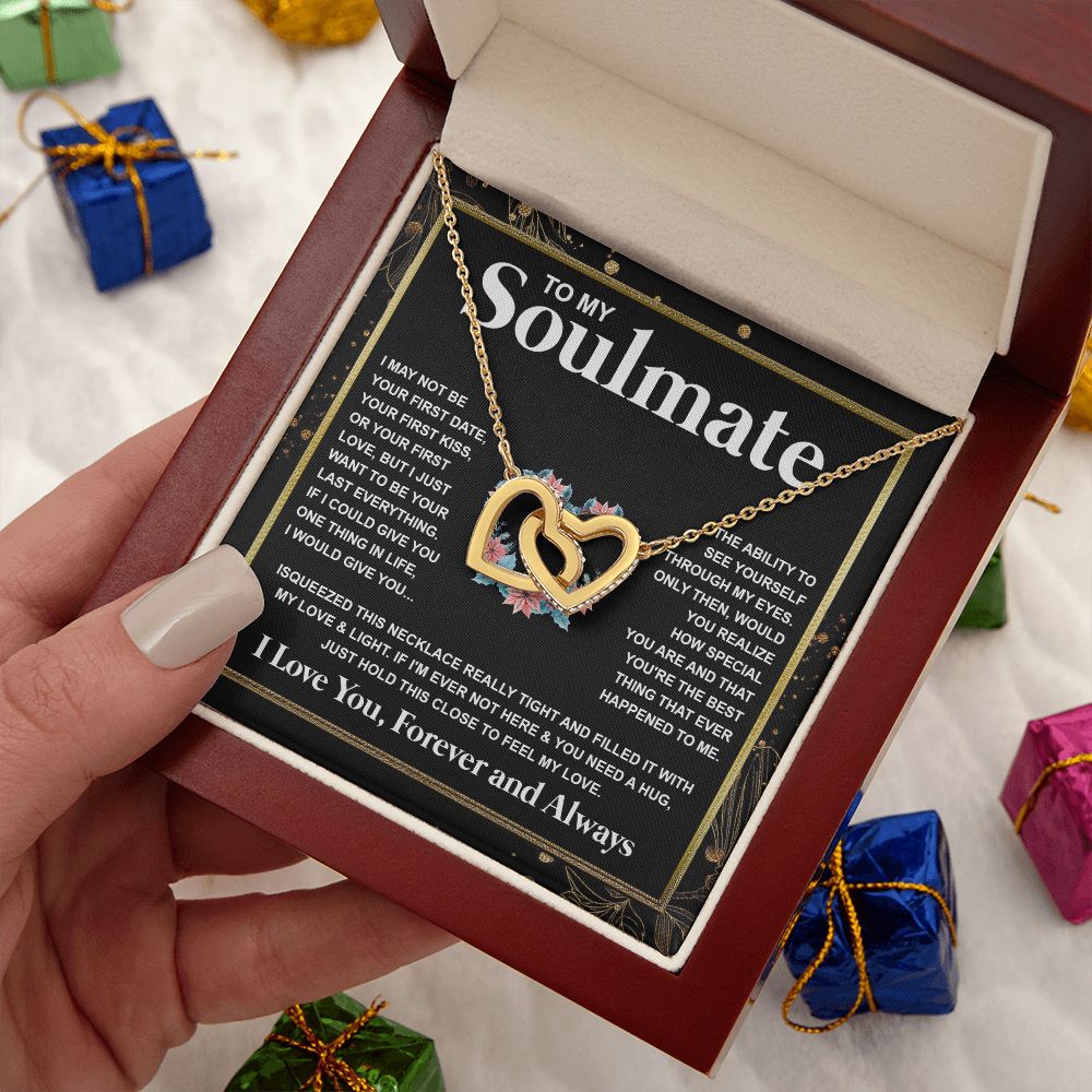 Couples Gifts Necklace To My Soulmate Necklace Anniversary Wedding Jewelry Romantic Gifts For My Wife Pendant Jewelry with Message Card and Box Necklaces for Women Valentines Day Happy Anniversary Wedding Present Interlocking Heart