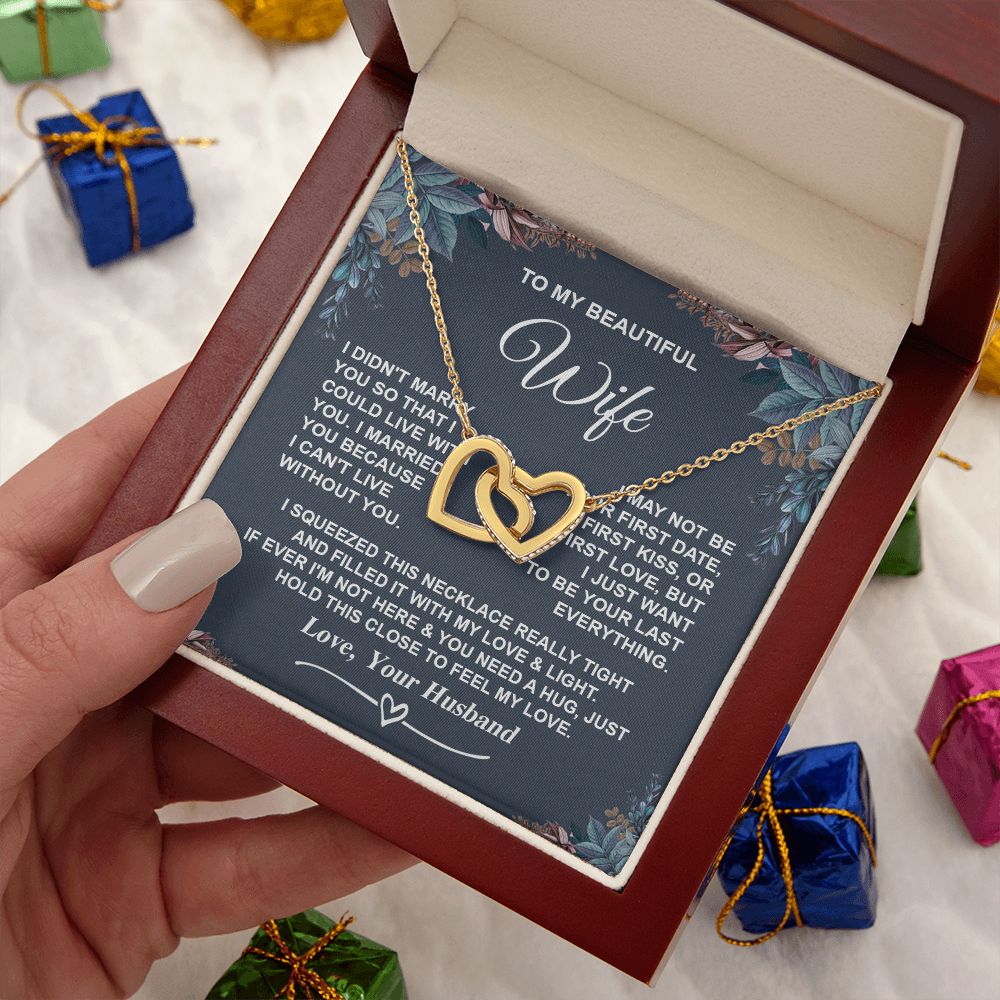Wife Necklace Gifts from Husband, Gifts for Wife Anniversary from Husband, Necklaces for Wife from Husband to My Wife Message Card and Necklace Gift Box Gift Box Styles on Birthday, Wedding, Anniversary, Valentine Interlocking Heart