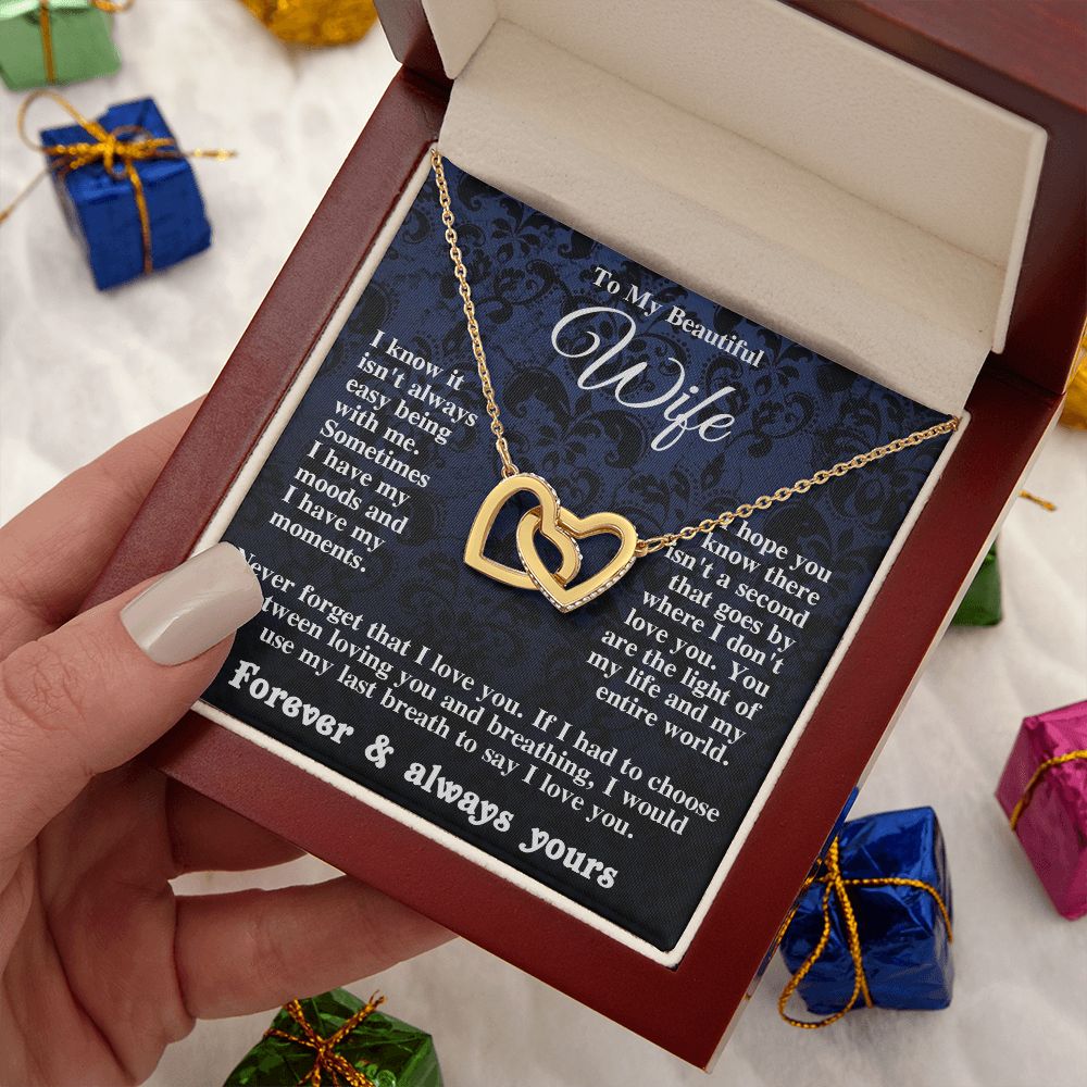Gifts for Wife Necklace from Husband, Gifts for Wife from Husband, Wedding Gifts for Her Gifts Soulmate Message Card and Necklace Gift Box Gift Box Styles on Birthday, Wedding, Anniversary, Valentine Interlocking Heart