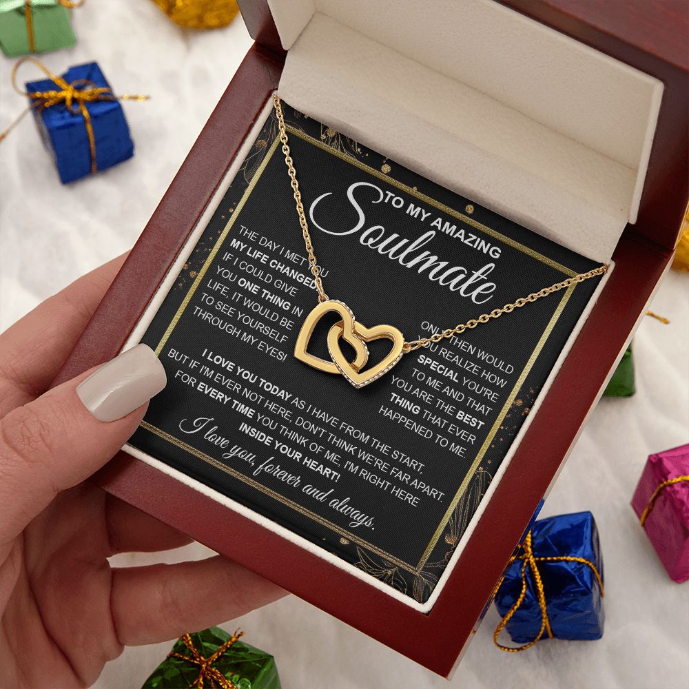 To My Amazing Solmate Necklace Gift From Husband To My Badass Wife Pendant Valentine Jewelry with Message Card and Gift Box. Gift for Wife. Necklace Gift Set for Wife Necklace Gifts Box Gift Box Styles Interlocking Heart