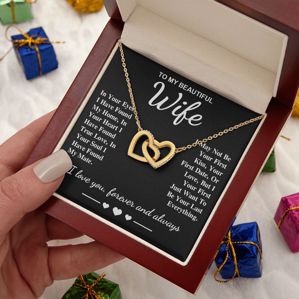 To My Beautiful Wife Necklace Gifts, Soulmate for Wife Birthday Gifts from Husband, Valentine for Women, Soulmate Gifts, Message Card and Necklace Gifts Box Gift Box Styles on Birthday, Wedding, Anniversary, Valentine Interlocking Heart