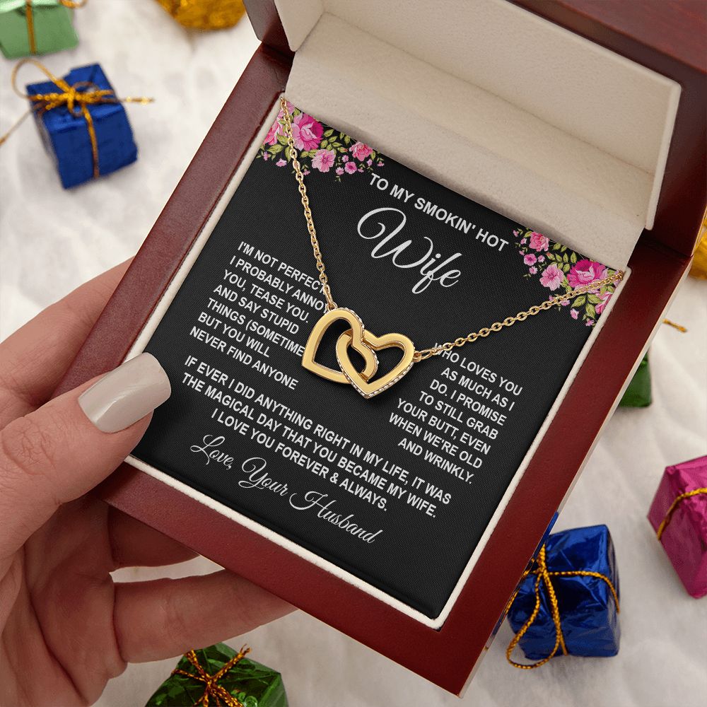 Wife Necklace Gifts from Husband, Wedding Gifts for Wife from Husband, Wife Birthday Gifts from Husband, To My Wife Necklace Message Card and Necklace Gifts Box Gift Box Styles on Birthday, Wedding, Anniversary, Valentine Interlocking Heart